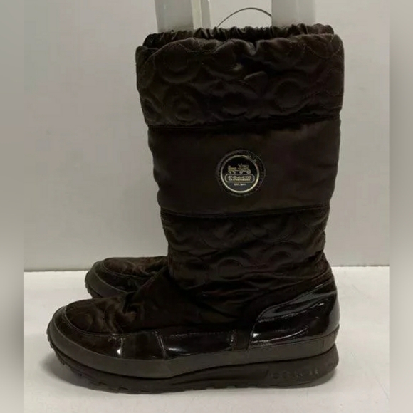 COACH Drexel Designer Brown Nylon Signature Rain Snow Zip Boots Women  7.5 M - Picture 1 of 5